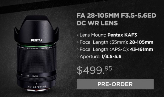 HD PENTAX-D FA 28-105mm f:3.5-5.6 ED DC WR lens additional coverage