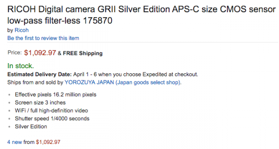 buy Ricoh GRII Silver Edition camera in the US