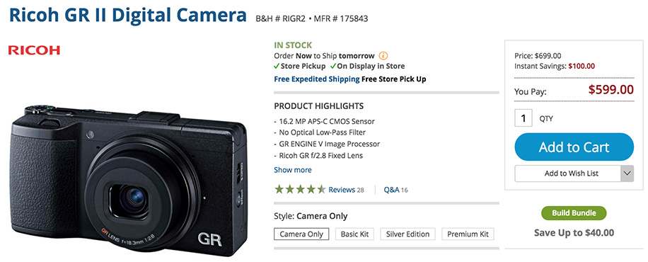 The Ricoh GR II camera is now $100 off - Pentax & Ricoh Rumors