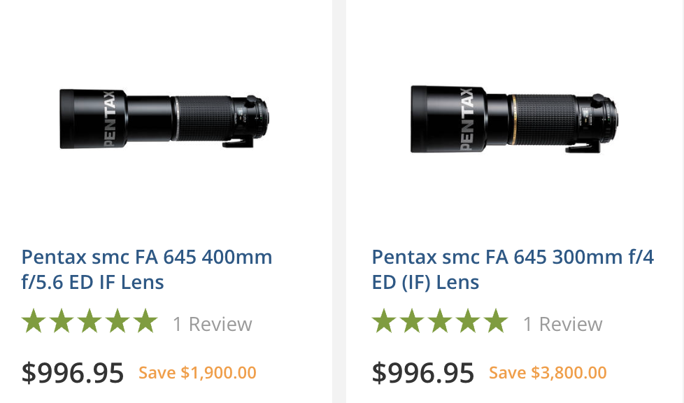Pentax 645 medium format lenses are now up to 3,800 off Pentax