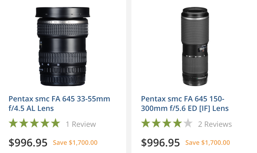 Pentax 645 medium format lenses are now up to 3,800 off Pentax
