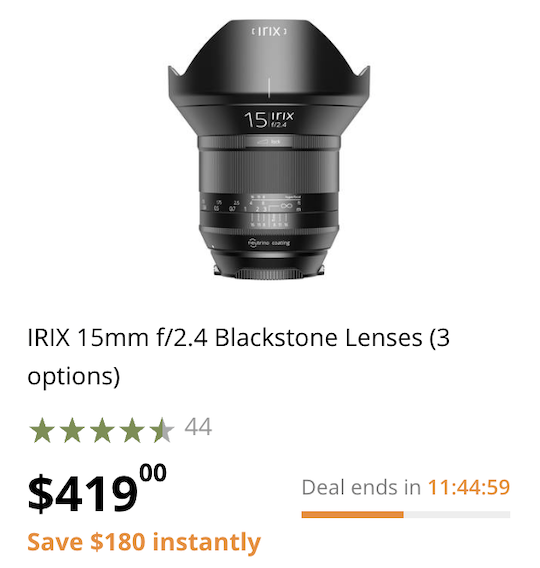 Today only: IRIX 15mm f/2.4 Blackstone lens for Pentax K-mount for